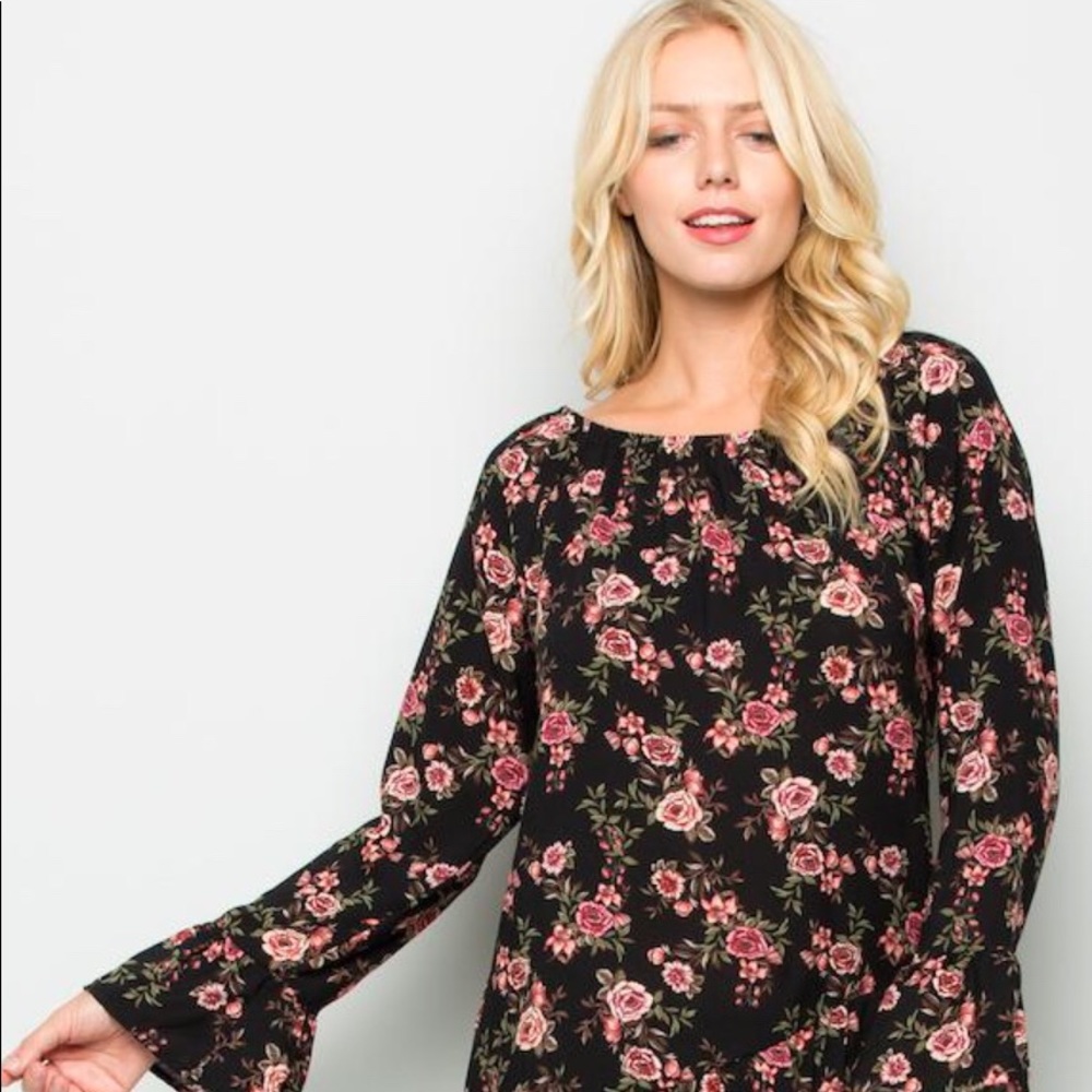 Black Floral Print Tunic